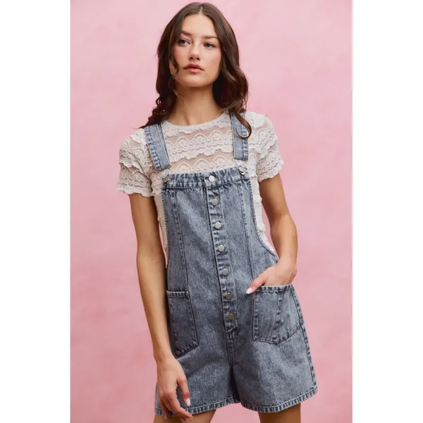 SO ME Denim Washed On Front With Adjustable Strap Romper - Image 4