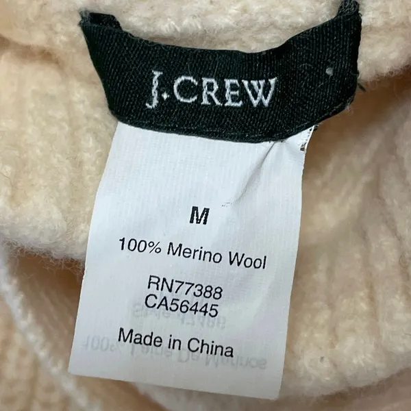 J.Crew Womens Cream 100% Wool Ribbed Knit Cardigan Turtleneck Sweater Top Size M - Image 4