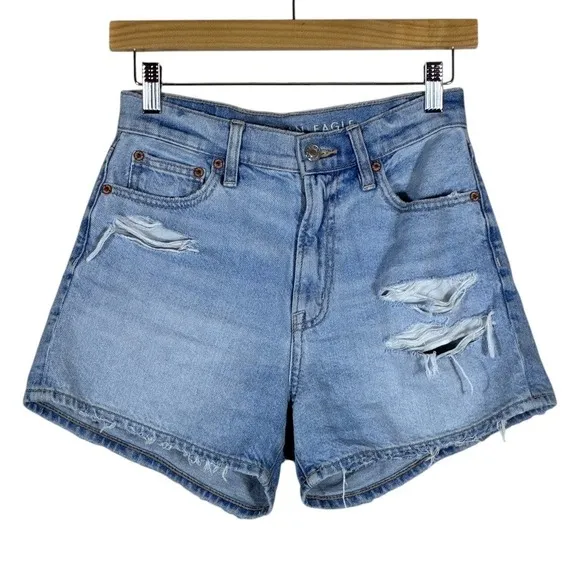 American Eagle 90s Boyfriend Distressed Denim Shorts Light Wash High Rise Size00 - Image 2