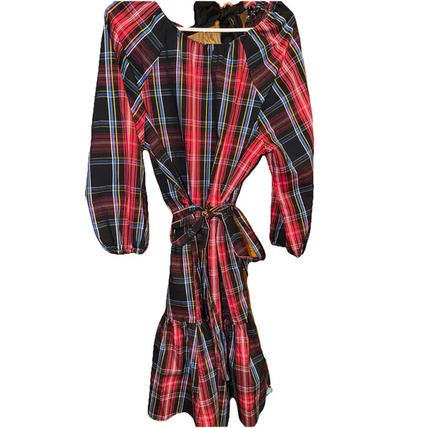 Draper James RSVP Tiered Red And Black Christmas Dress With‎ Bow - Image 3