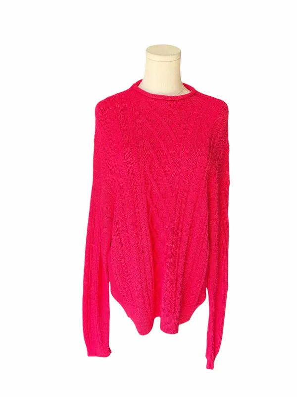 J.Crew - NWT Mockneck Rolled Cable Knit Sweater Raspberry Pink Sz Xl - Image 2