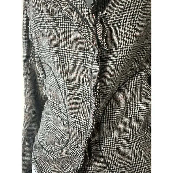 WYETH‎ Todd Magill Plaid Cropped Frayed Deconstructed Blazer Jacket Wool Silk Sm - Image 4