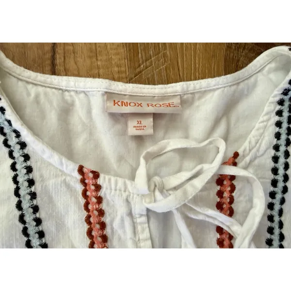 Knox Rose Women’s Dress XL White Multi Color Embroidered Boho Casual Pockets EUC - Image 10