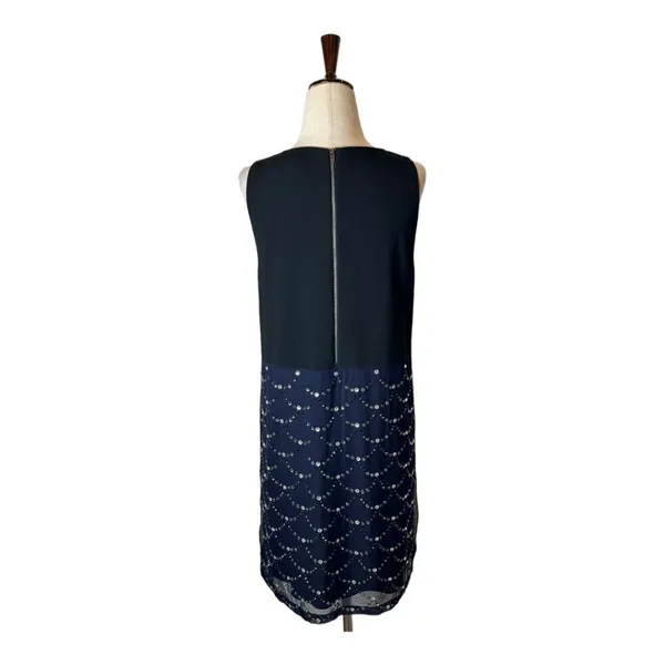 Diane Von Furstenberg Dress Women 4 Blue Black Silk Jeweled Shift Mini‎ Cocktail - Image 2