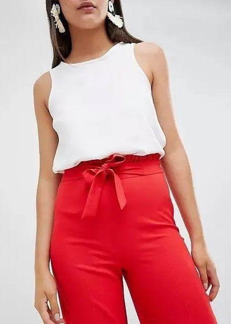 Miss Selfridge Red Belted High-Rise Wide-Leg Pants Bottoms Trousers Slacks Size 2 ❤️✨ - Image 2