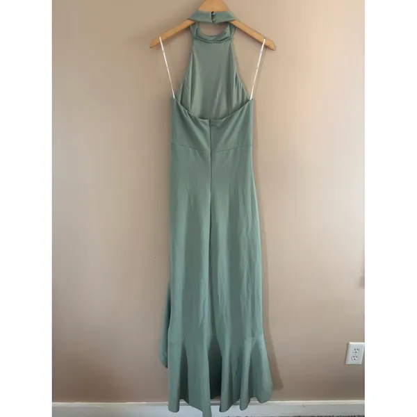 Lulus Majestic Perfection Sage Green Ruffled Halter Maxi Dress Size Medium Gala - Image 5