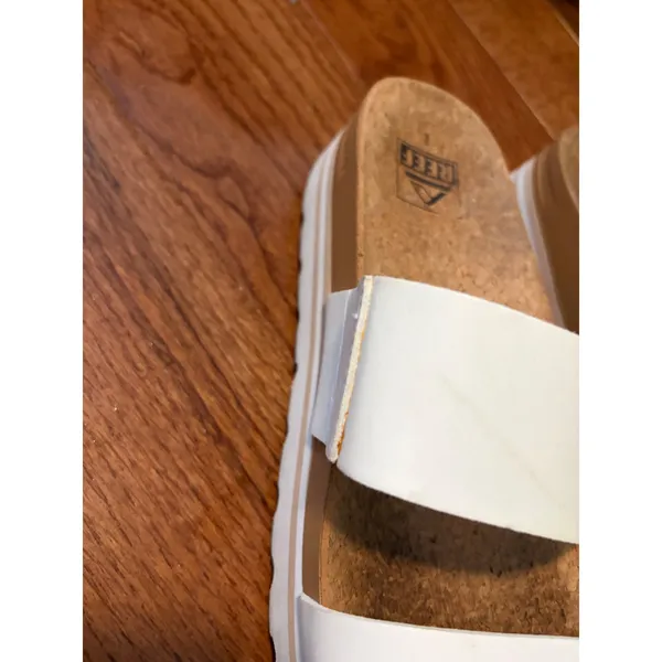 Reef Vista Hi Platform Sandals White‎ Vegan Leather Cork Slide Womens 9 Summer - Image 4