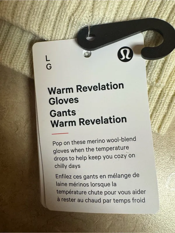 Lululemon Warm Revelation Merino Wool Gloves Cream Gray L NWT - Image 3