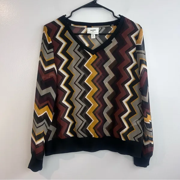 Missoni for Target Zig Zag Brown/Black Pullover V-neck Sheer Blouse Size Medium - Image 2