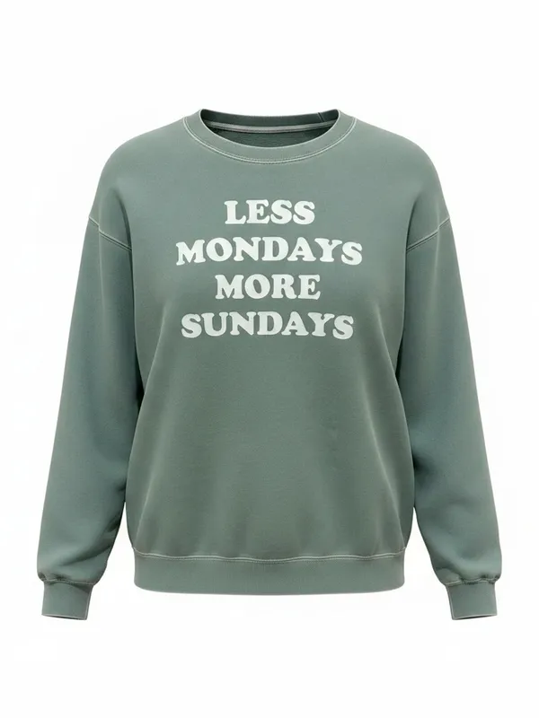 Relaxed Green 'Less Mondays More Sundays' Crewneck Sweatshirt - Image 2