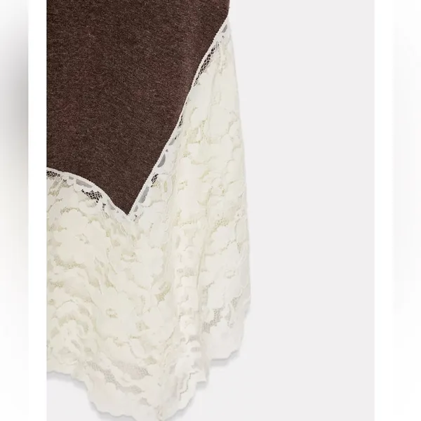 Zara NWT brown lace hem fitted long maxi dress - Image 8