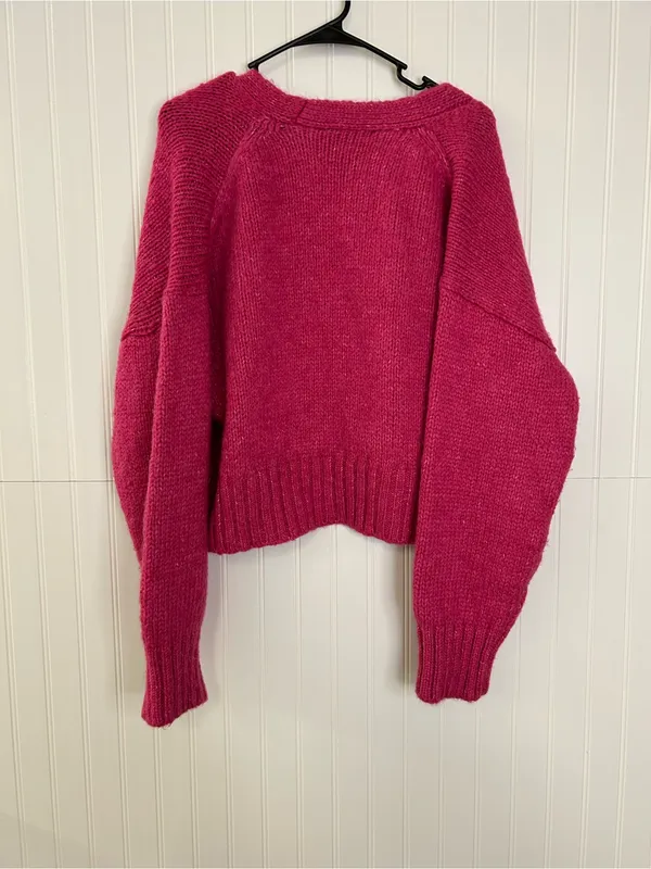 Zara Pink Open-Front Cropped Knit Cardigan Size Medium - Image 6
