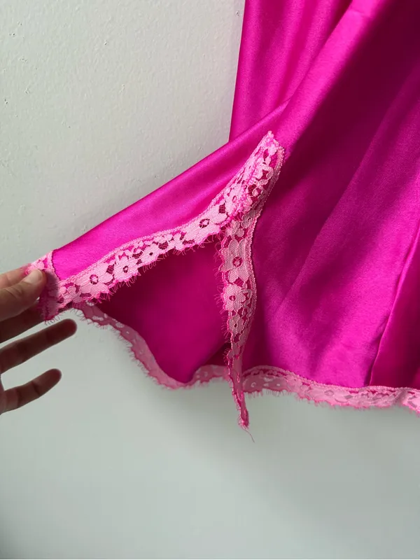 Victoria’s Secret Hot Pink Lace Trim Slip Dress Laungerie Floral Intimates S - Image 4