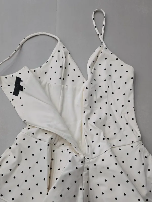 NWOT! Zara White Polka Dot Slip Romper Mini Dress with Black Dots Size M - Image 6