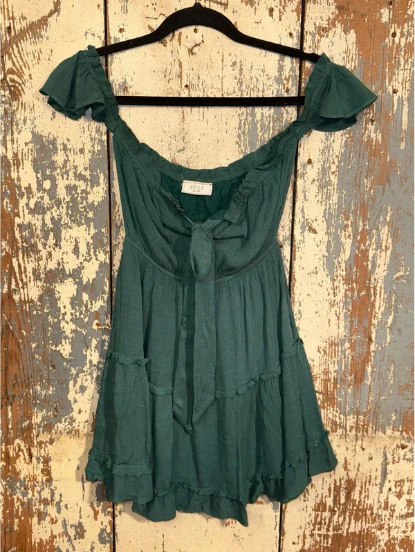 Sage the Label Small green off-shoulder tiered mini dress - Image 2
