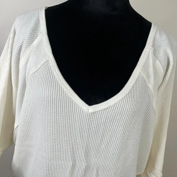 Free People Santa Clara Waffle Knit Thermal‎ Long Sleeve Top in Alabaster White - Image 7