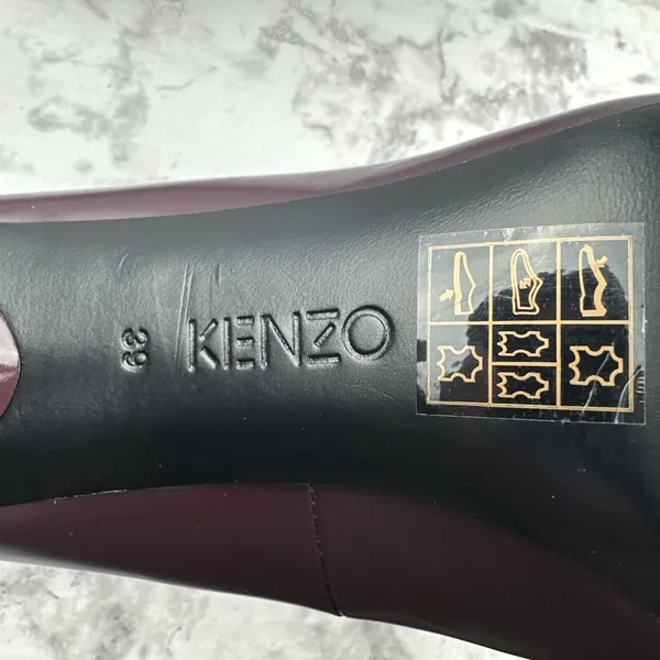 Kenzo Womens LOVE Pumps Heels Size 38 US 7.5 Burgundy Wine Black Statement Shoes - Image 8