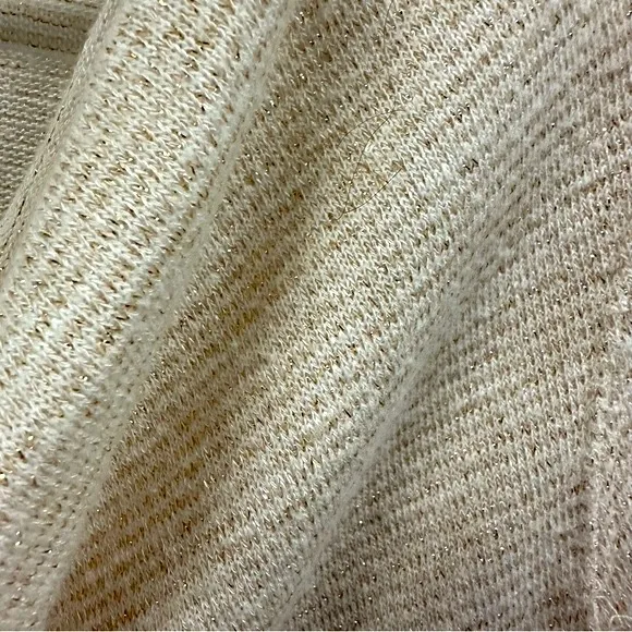 Free People Cream Gold Sparkle Scoop Neck Lightweight Knit Long Sleeve XS - Image 6