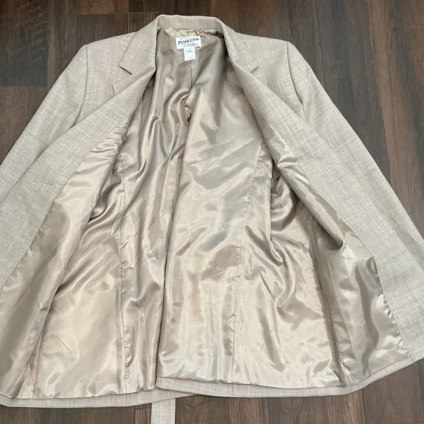 Pendleton Cityscape Wool Blazer Beige Tan Open Front Made in USA Size 14 NEW - Image 6