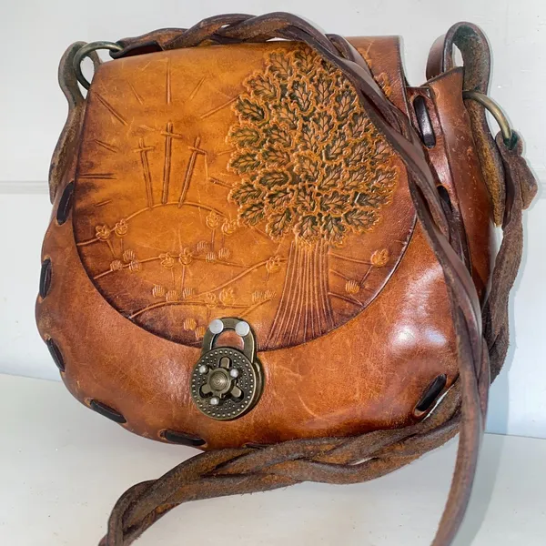 Genuine Etched Boho Saddle Braided Leather‎ Shoulder Handcrafted 3 Cross Handbag - Image 3