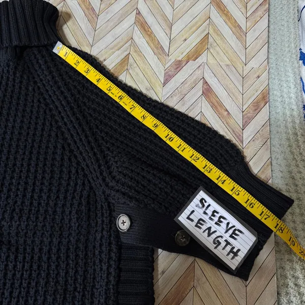 J.Crew Black Turtleneck Button Chunky Knit Poncho Sweater XS Roll‎ Neck Cotton - Image 9