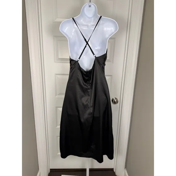 GUESS Lace-Trim Slip Dress Black Satin Midi Y2K Minimalist Wedding Guest‎ - Image 5