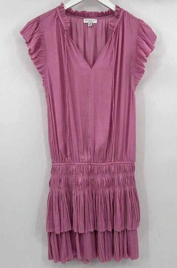 Current Air Anthropologie Solid Pink Zoey Pleated Smocked Mini Dress Size XS - Image 3