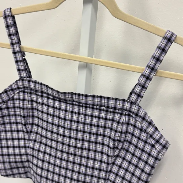 Hollister Purple Plaid Advanced Stretch Crop Top Cami Adjustable Straps Size Med - Image 3