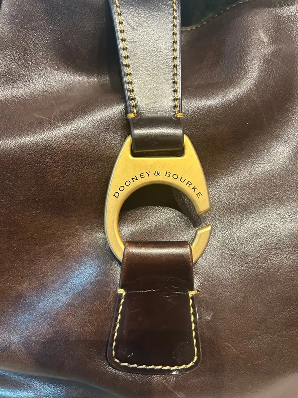 Dooney & Bourke Dark Brown Leather Tote with Gold Ring Hardware - Image 4