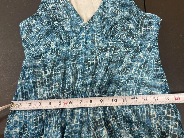 Derek Lam Blue Ocean Wave Maxi Dress Resort Beachy Ruched Empire Sleeveless M - Image 13