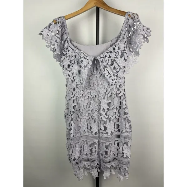 ASTR Purple Lilac Crochet Lace Off Over The Shoulder Mini Dress Size‎ XS - Image 4