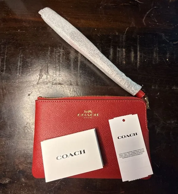 Coach Corner Zip Wristlet in 1941 Red Leather - Image 2