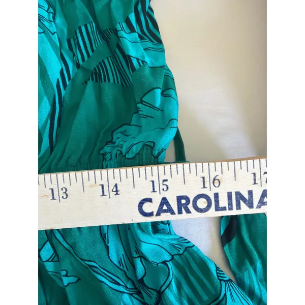 Boho Flowy‎ Dress 16 Teal Floral Cottagecore Romantic Tiered Belted Coastal Chic - Image 8