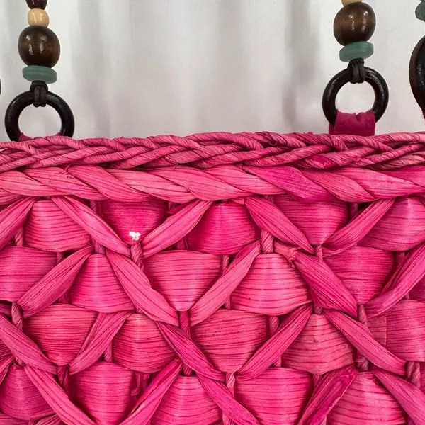 Barney’s New York NWT Pink Straw‎ Beaded Handle Tote Bag - Image 15