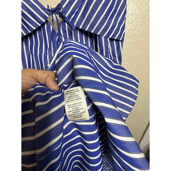 Rebecca Taylor Marseille Stripe Dress 10 Blue White Tie Front Cotton Midi - Image 11
