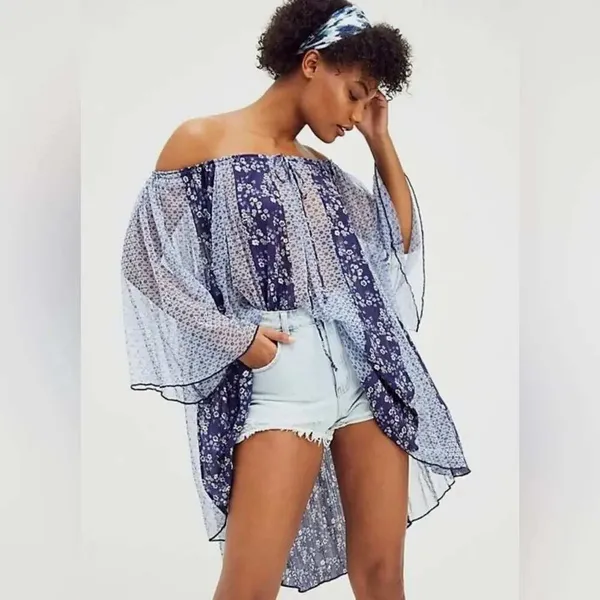 Free People Because I Love You Floral Sheer Babydoll Flowy Tunic Top Boho XS NEW - Image 2