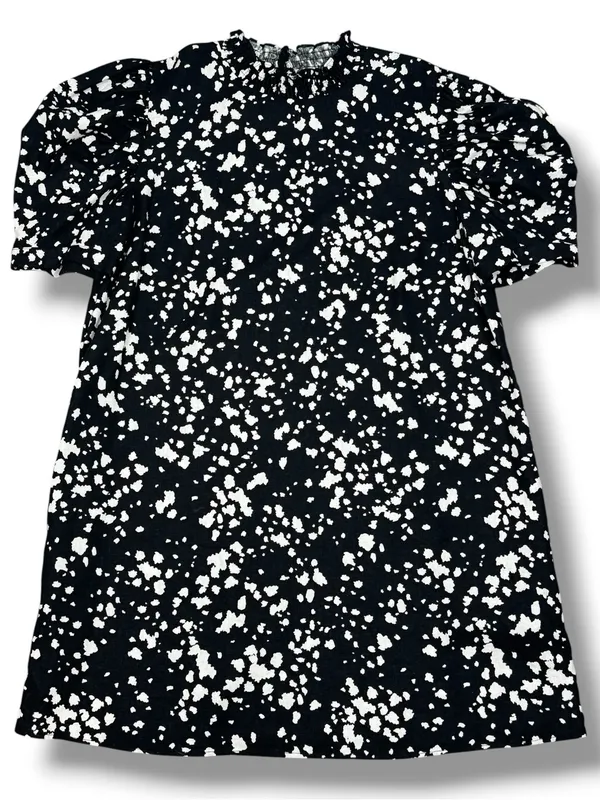 Who What Wear Linen Puff Sleeve Spotted Mini Shift Dress Black White Large - Image 13