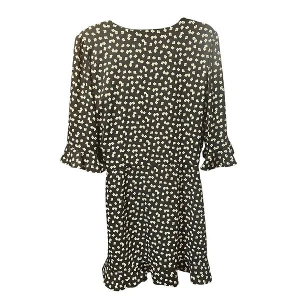 Ann Taylor LOFT 90s Black Floral Faux Wrap Skort Romper Mini Dress Size 10 - Image 5