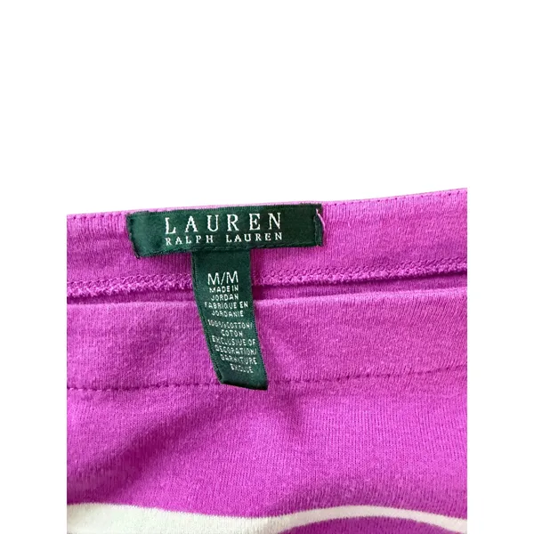 Lauren Ralph Lauren Purple White Striped Boat Neck 3/4‎ Sleeve Top Medium - Image 3