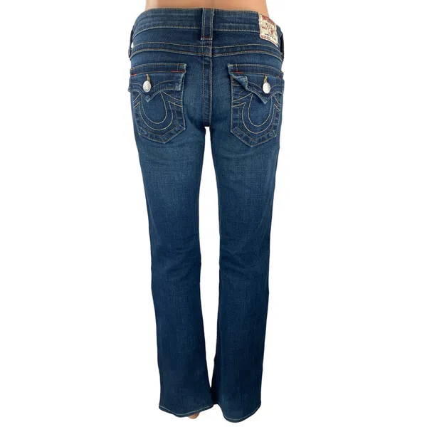 True Religion Women's Blue Low Rise Dark Wash Flared Bootcut Denim Jeans Sz 26 - Image 4