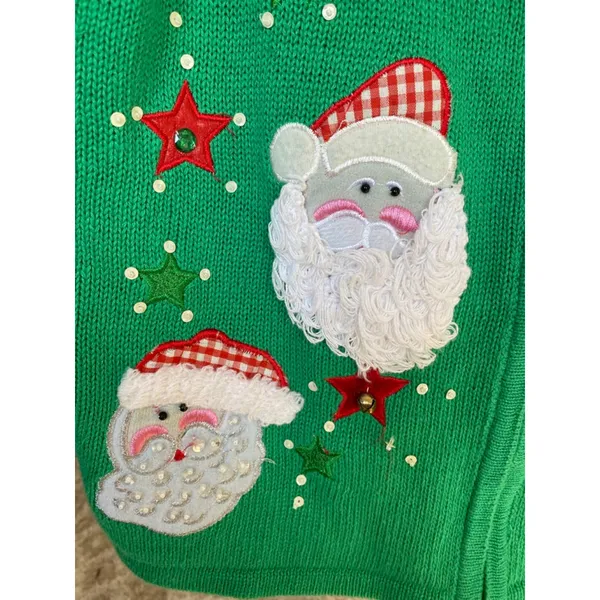 Kim Rogers Santa‎ Christmas Vest Knit Holiday Festive Green Embellished Parisian - Image 4