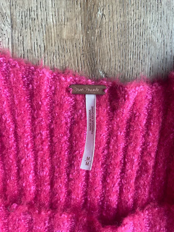 Free People Pink Puff Sleeve Sweater Top Size M Cropped Knit Square Neck - Image 3