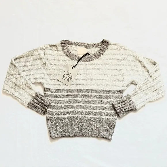 NEW Revolve Chaser Striped Gray Crewneck Chunky Thick Crop Knit Sweater Sz M - Image 4