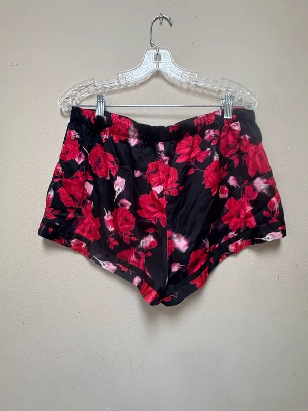 Victoria’s Secret Satin Floral Sleep Shorts Black Red Lounge Pajama Size L - Image 4