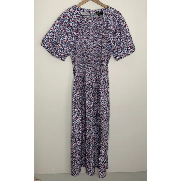 J. Crew Meadow Floral Smocked Midi Dress Cottagecore Prairie Modest Womens XL - Image 3