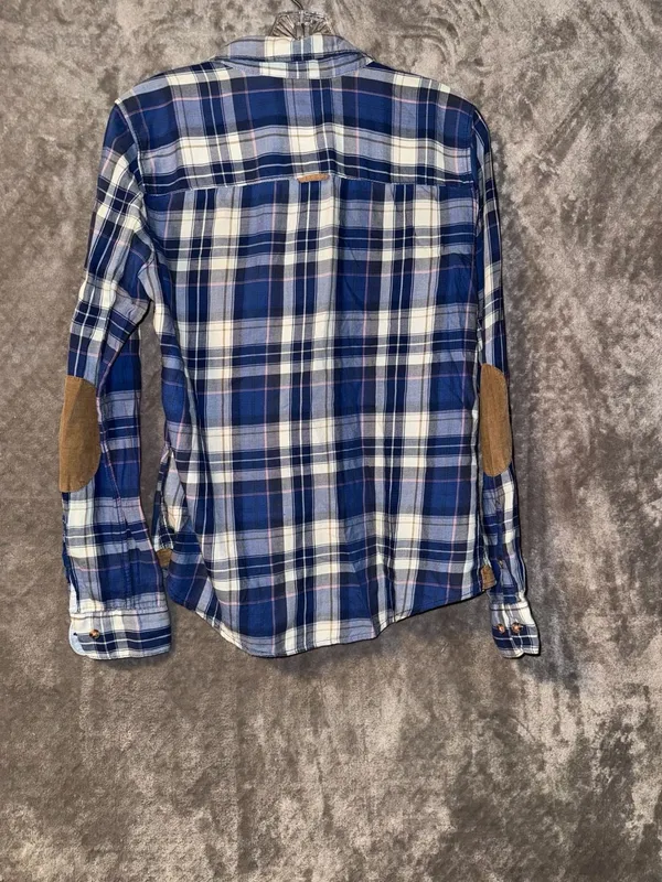 L.O.G.G. H&M Label of Graded Goods Blue Plaid Flannel Shirt with Elbow Patches - Image 12