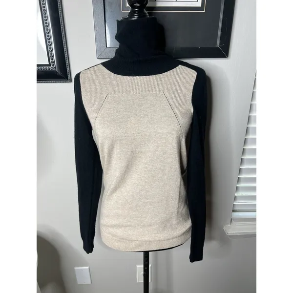 Vince Cashmere Sweater Women's XS COLORBLOCK black/beige Turtleneck Long‎ Sleeve - Image 5