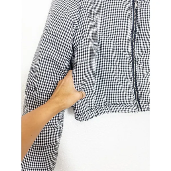 Princess Polly The Keir Puffer Jacket Black/White Size L/XL Plaid Gingham - Image 9