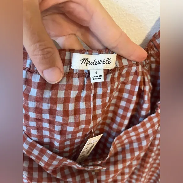 Madewell Gingham Seersucker Puff-Sleeve Button-Front Top Size 4 - Image 9