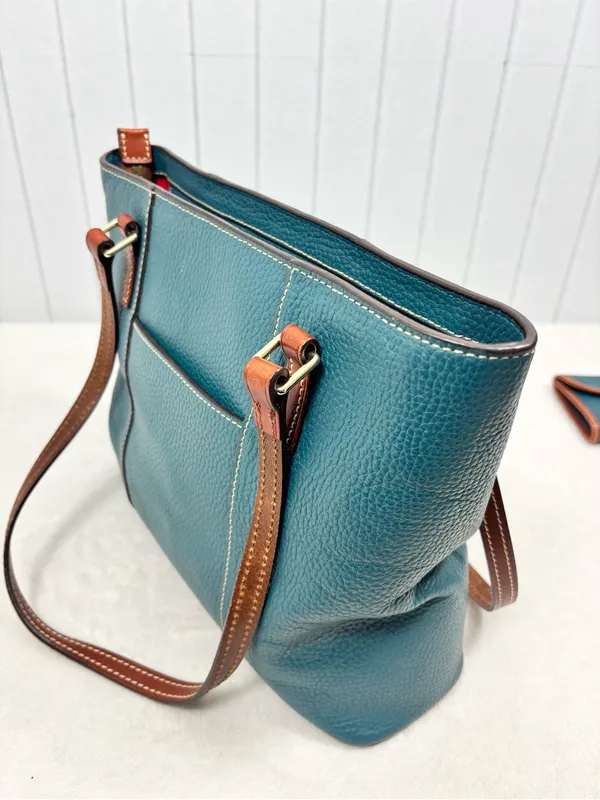 Dooney & Bourke Teal Brown Pebble Leather Tote & Matching Wallet Set - Image 9